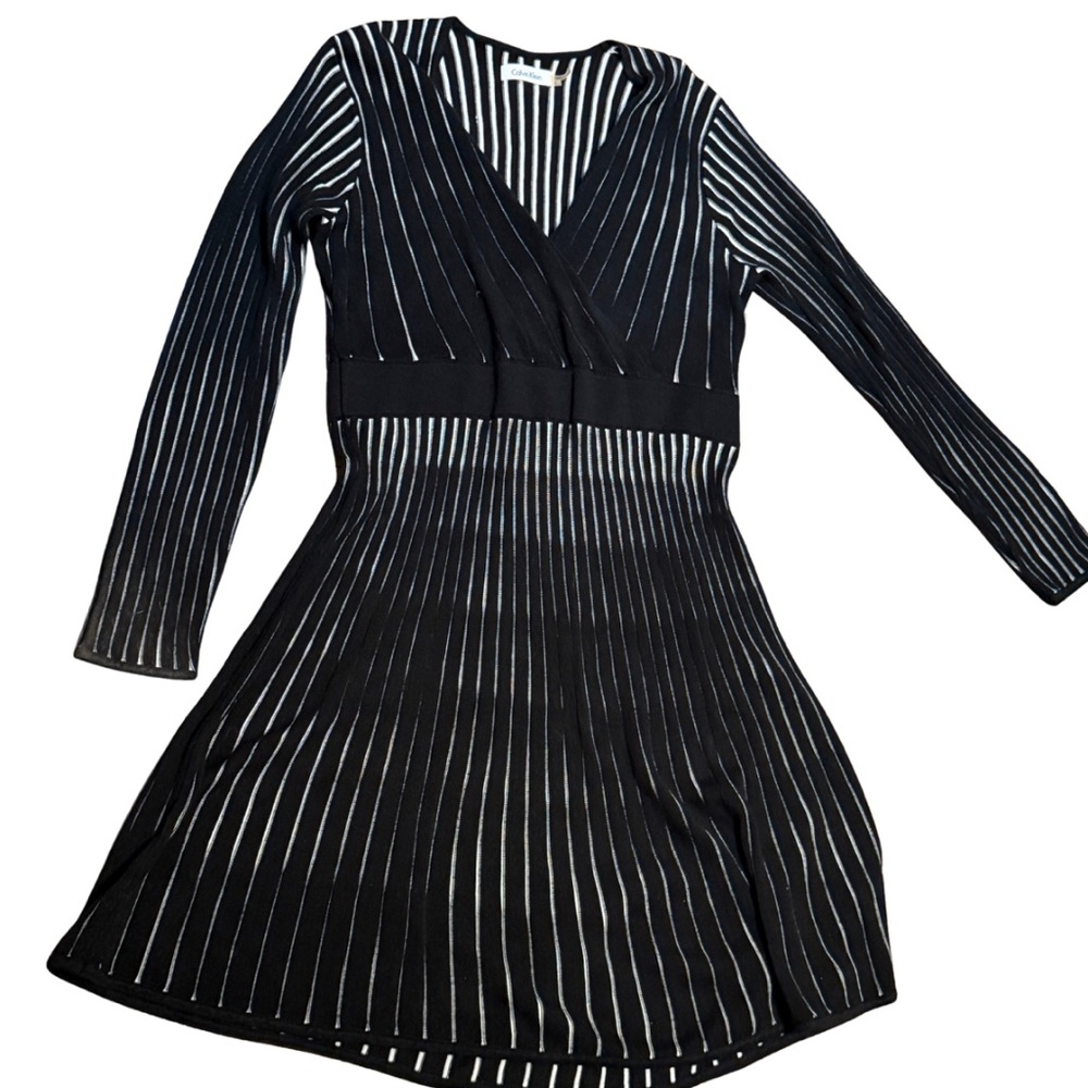 Calvin Klein Striped Fit & Flare Sweater Dress | Size Large